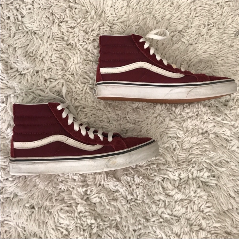 Maroon suede Vans Hi Tops